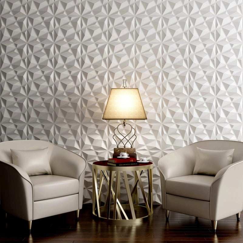 MIX3D 33 Pack 3D Wall Panels, Modern Diamond Textured Design for Interior Wall Decor in Living Room Bedroom Game Room Office Hotel, White, 12'' x 12'' Cover 32 Sq. Ft - Image 2