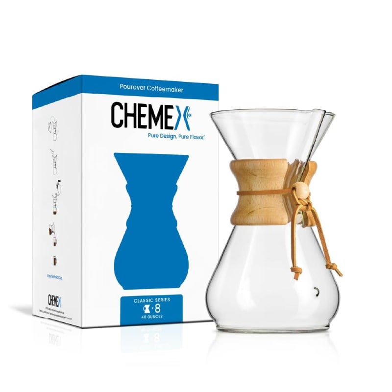 Chemex صانعة القهوة الزجاجية Chemex بتصميم كلاسيكي 8 أكواب مع تعبئة حصرية