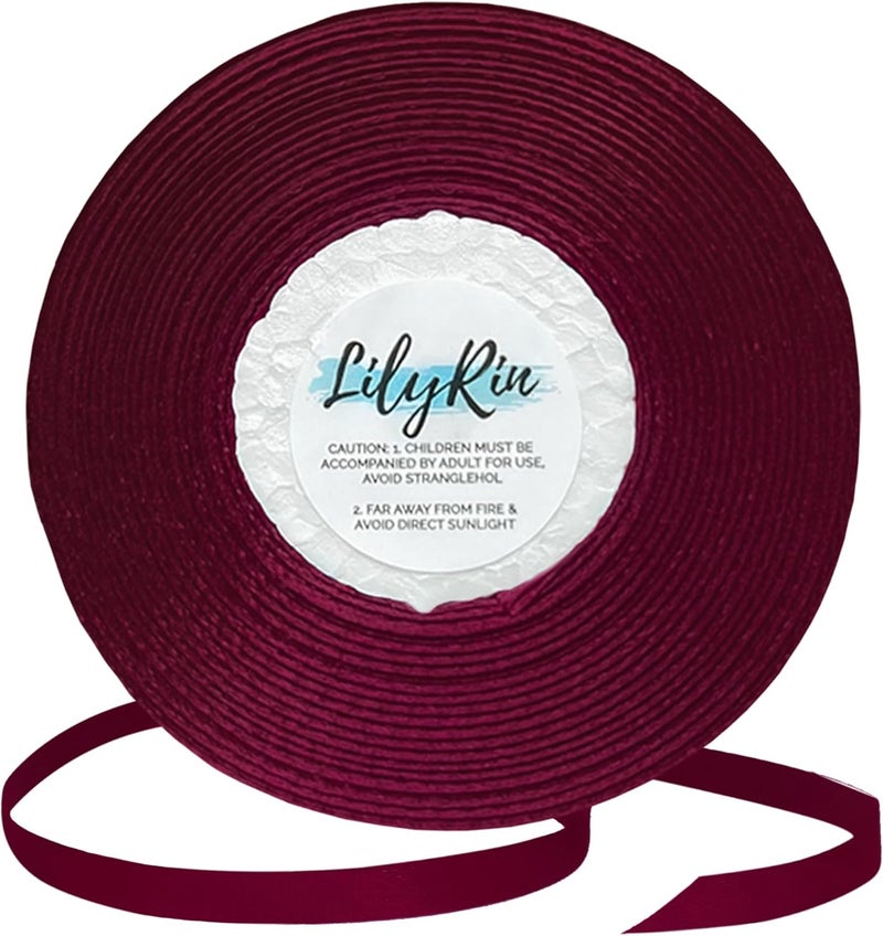LilyRin Burgundy Ribbon 1/4 Inches 36 Yards Satin Roll Perfect for Scrapbooking, Art, Wedding, Wreath, Packing Birthday, Wrapping Christmas Gifts or Other Projects Maroon - Image 1