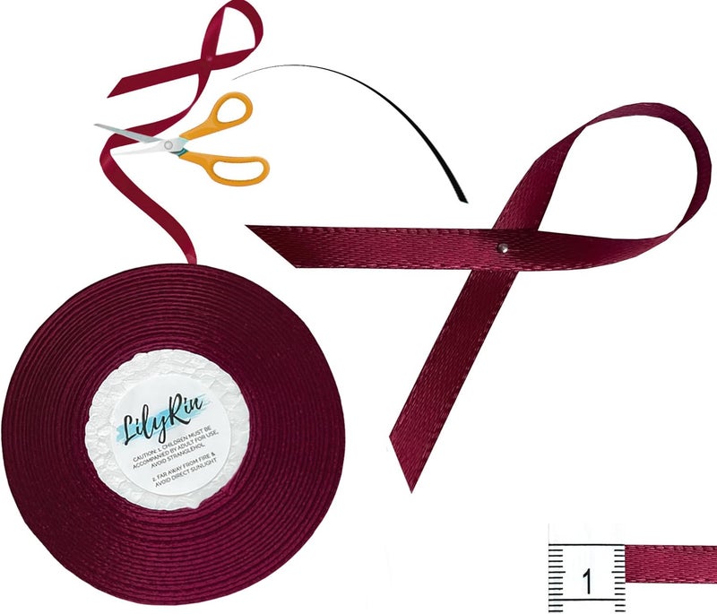 LilyRin Burgundy Ribbon 1/4 Inches 36 Yards Satin Roll Perfect for Scrapbooking, Art, Wedding, Wreath, Packing Birthday, Wrapping Christmas Gifts or Other Projects Maroon - Image 2