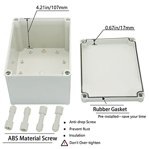 Zulkit Junction Box ABS Plastic Dustproof Waterproof IP67 Junction Boxes Universal Electrical Project Enclosure DIY Electronic Project Box Grey 7.87 x 5.91 x 5.12 inch (200 x 150 x 130 mm) - Image 3