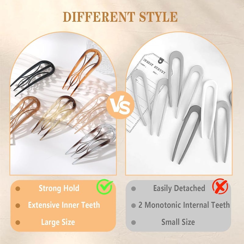 Tiefebene 6PCS French Hair Pins, U Shaped Hair Pins for Girls Women, Large Hair Styling Pins for Thin Thick Hair, Unique 3 Internal Teeth Hair Sticks, Hair Bun Chignon Hairstyle Accessories - Image 5