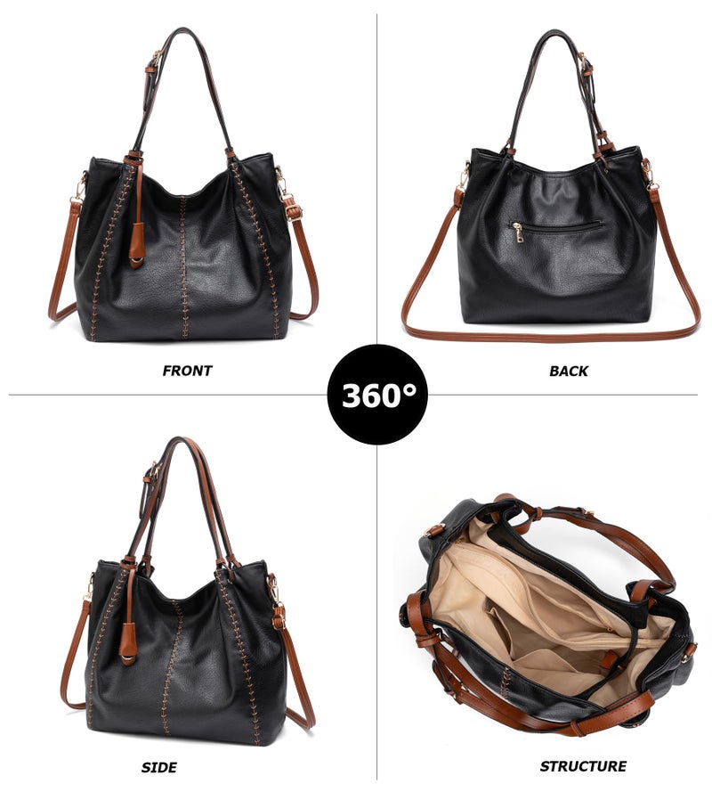 My Friday myfriday Casual Faux Leather Tote Hobo Bag for Women, Soft Shoulder Bag Crossbody Satchel Purse and Handbag (black) - Image 5