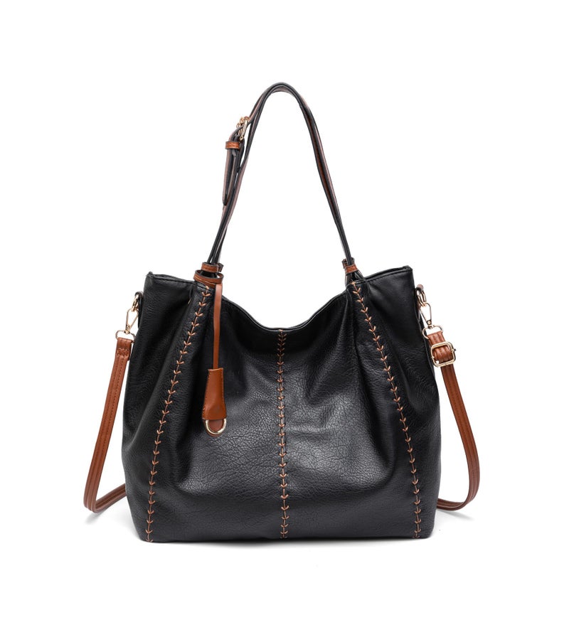 My Friday myfriday Casual Faux Leather Tote Hobo Bag for Women, Soft Shoulder Bag Crossbody Satchel Purse and Handbag (black) - Image 1
