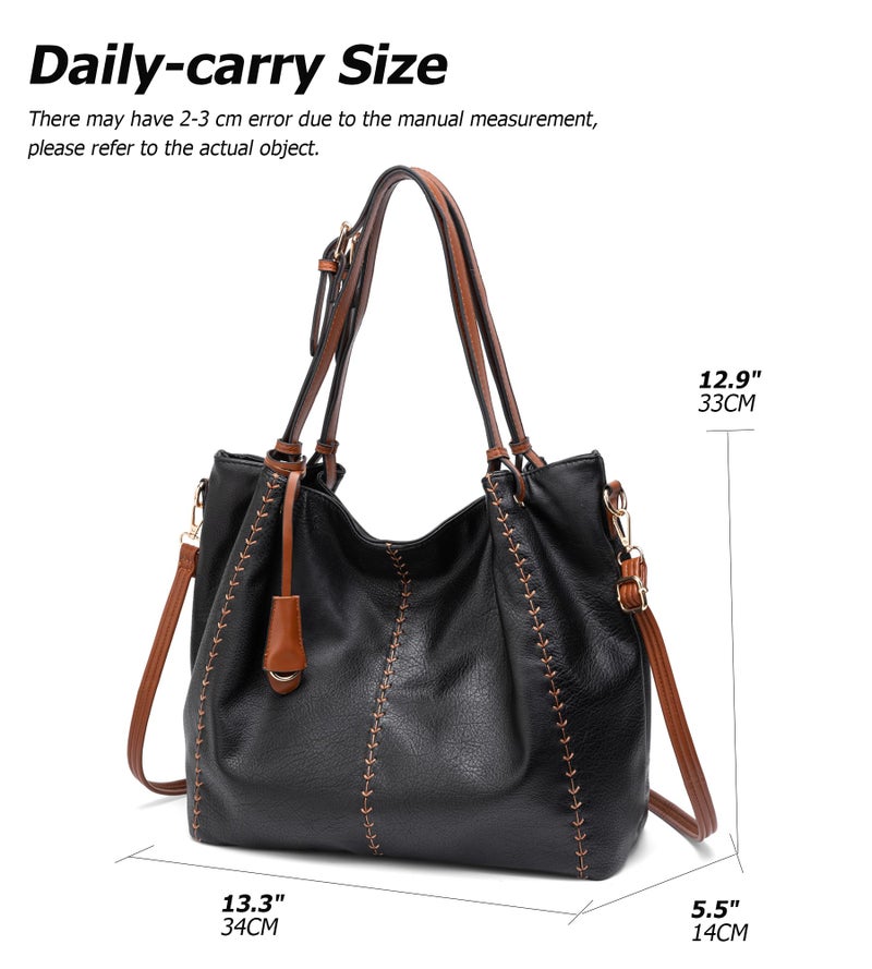 My Friday myfriday Casual Faux Leather Tote Hobo Bag for Women, Soft Shoulder Bag Crossbody Satchel Purse and Handbag (black) - Image 3