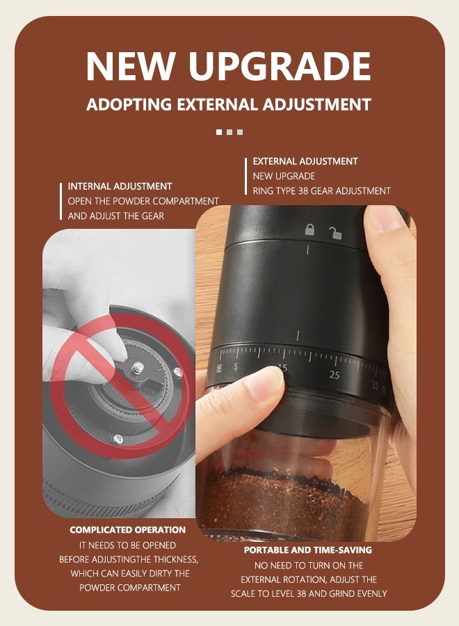 Electric Coffee Grinders,USB C Rechargeable Coffee Bean Grinder with  With External 38 Coarseness Adjustable，USB Rechargeable，with Brush for Home, Travel, Office, Black，Portable  - Image 3