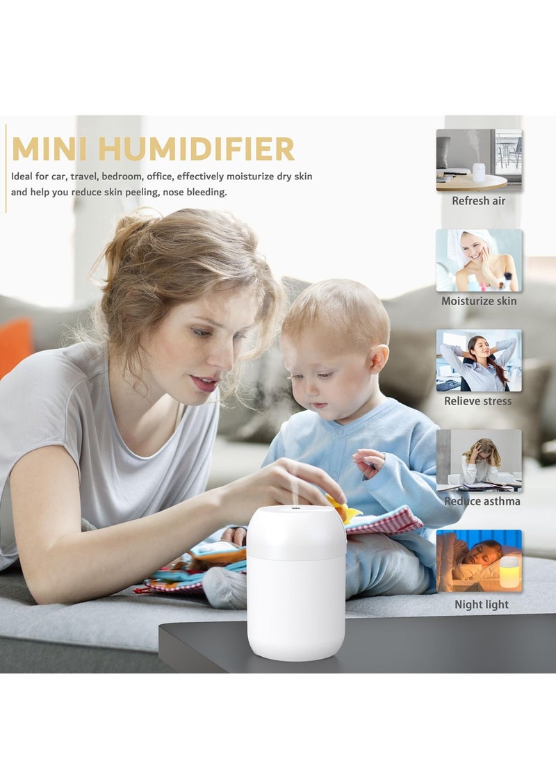 KASTWAVE Portable Mini Humidifier with Night Light, 260ml Small Cool Mist Humidifier, USB Personal Desktop Humidifier for Baby Bedroom Car Office Home, Auto Shut-Off, 2 Mist Modes, Super Quiet (White) - Image 2