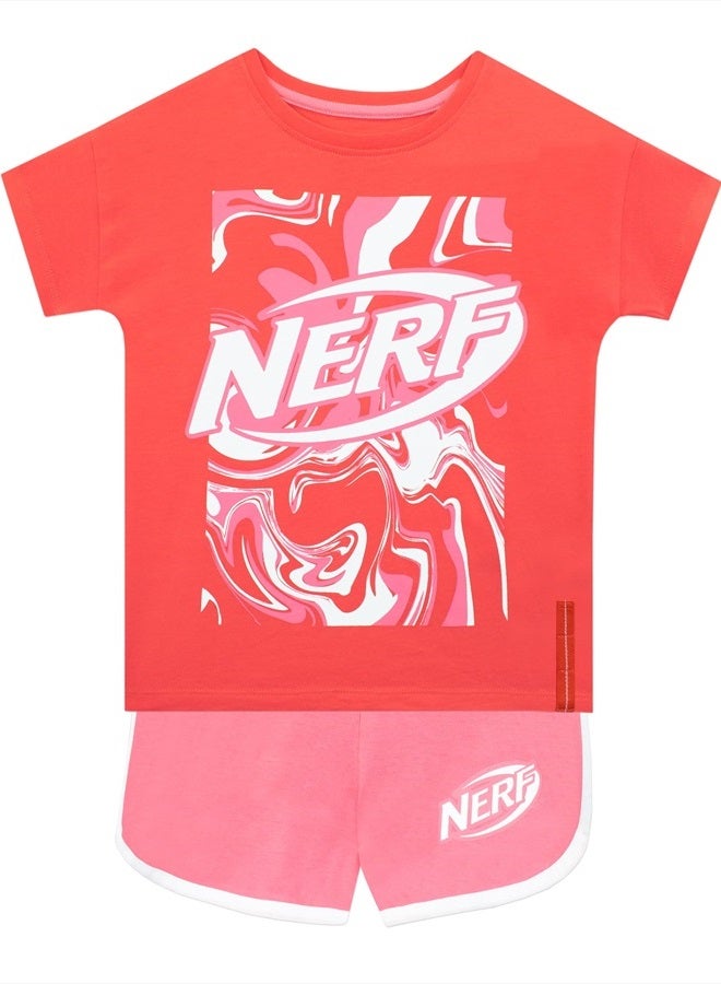 NERF Girls T-Shirt and Shorts Set Kids Camouflage Outfit Pink 12 - Image 1