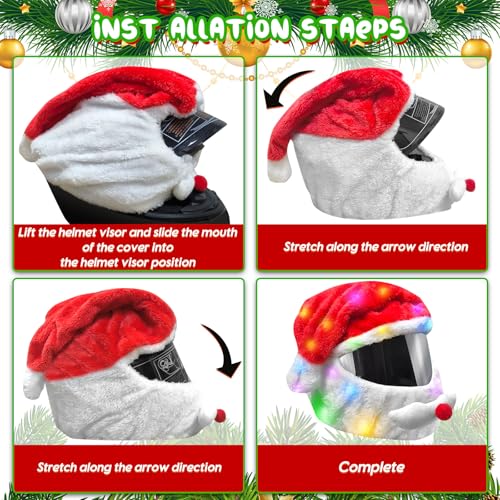 BUAEL Extra Large Christmas Santa Motorcycle Helmet Cover Light Up Hat Decoration 30 x 15.8 in,Nativity Helmet Cover,Santa Claus Xmas Hat Accessories with Light for Men Women,Fun Rides and Gifts - Image 4