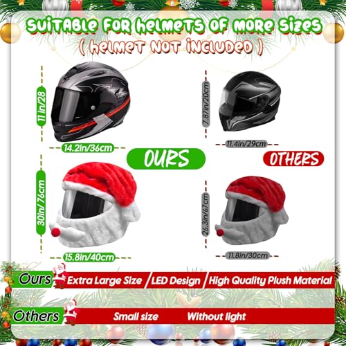 BUAEL Extra Large Christmas Santa Motorcycle Helmet Cover Light Up Hat Decoration 30 x 15.8 in,Nativity Helmet Cover,Santa Claus Xmas Hat Accessories with Light for Men Women,Fun Rides and Gifts - Image 2