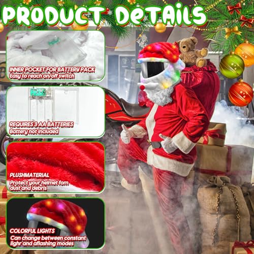 BUAEL Extra Large Christmas Santa Motorcycle Helmet Cover Light Up Hat Decoration 30 x 15.8 in,Nativity Helmet Cover,Santa Claus Xmas Hat Accessories with Light for Men Women,Fun Rides and Gifts - Image 3