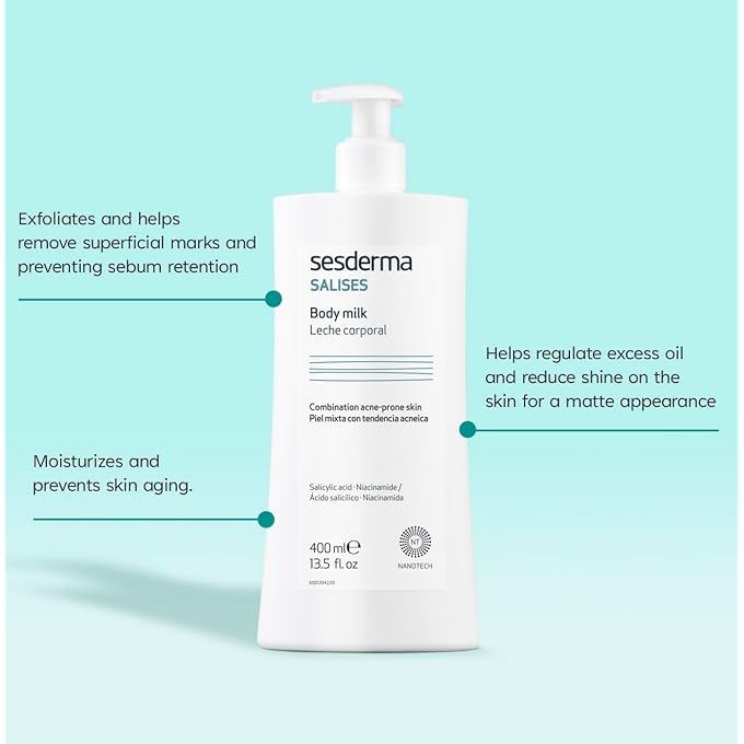SeSDERMA SALISES Body Milk Moisturising for Body Acne Prone Skin Oil Control Sebum Regulator 13.5 oz Liquid - Image 2