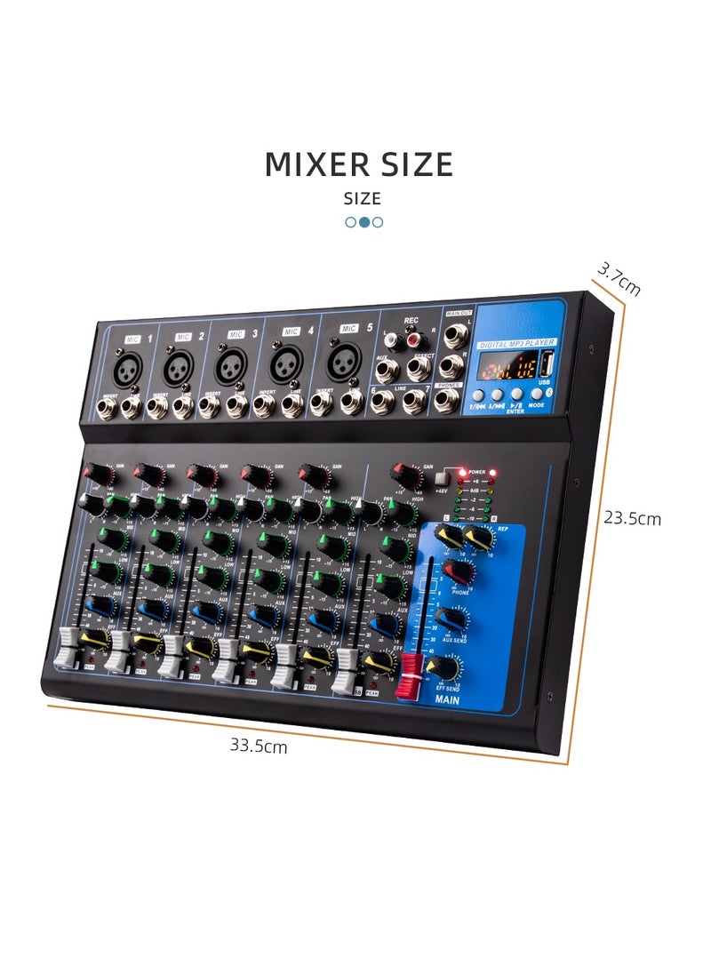 Generic - 7-channel professional mixer portable mixing console computer input 48v power supply F7 Record PC Audio mixer - Image 1