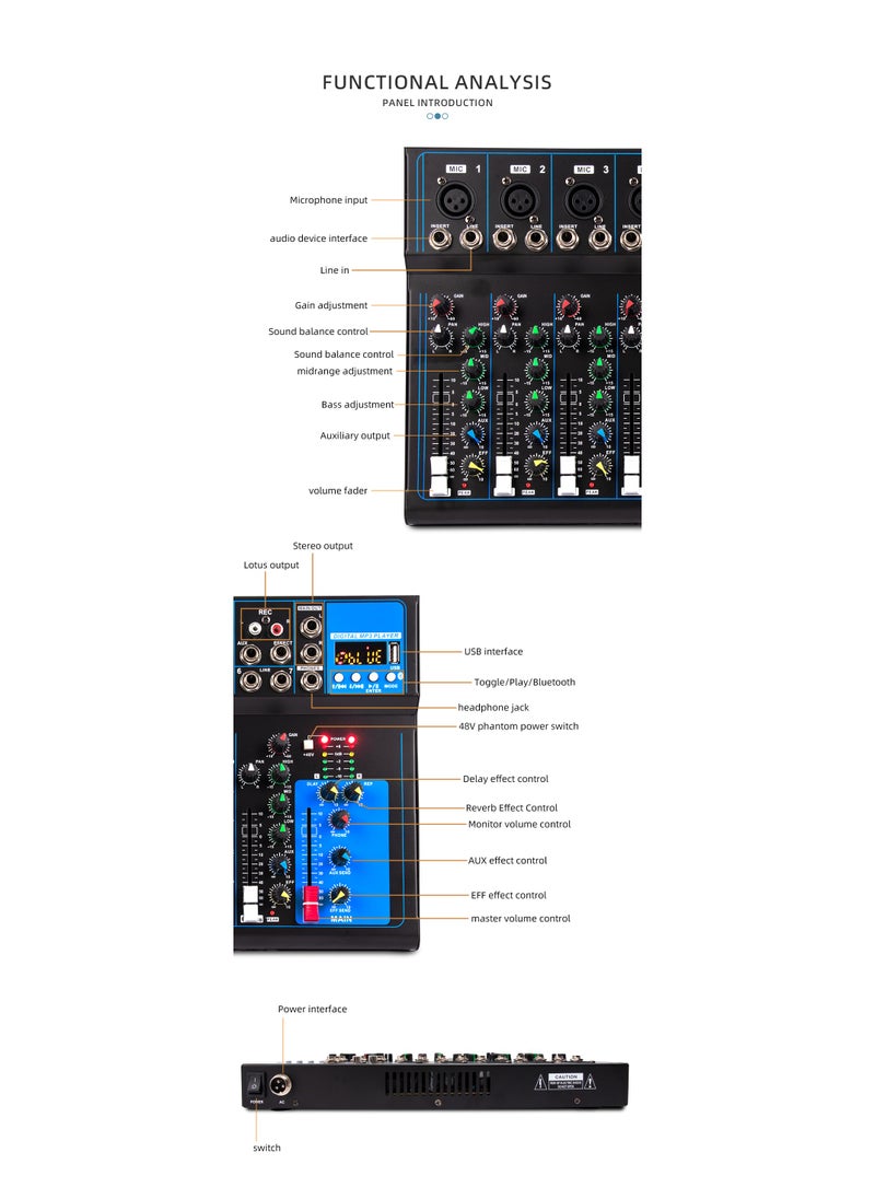 Generic - 7-channel professional mixer portable mixing console computer input 48v power supply F7 Record PC Audio mixer - Image 1