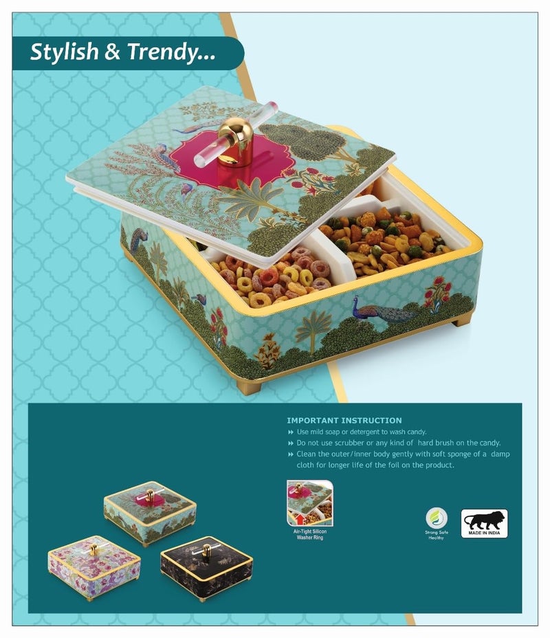 Magic Providers MultiPurpose Airtight Dryfruit Container Set With Serving Tray with Lid Air Tight Plastic Storage Box I Gifting Set I Dry Fruit Container Set Serving Set with 4 Section Pink - Image 5