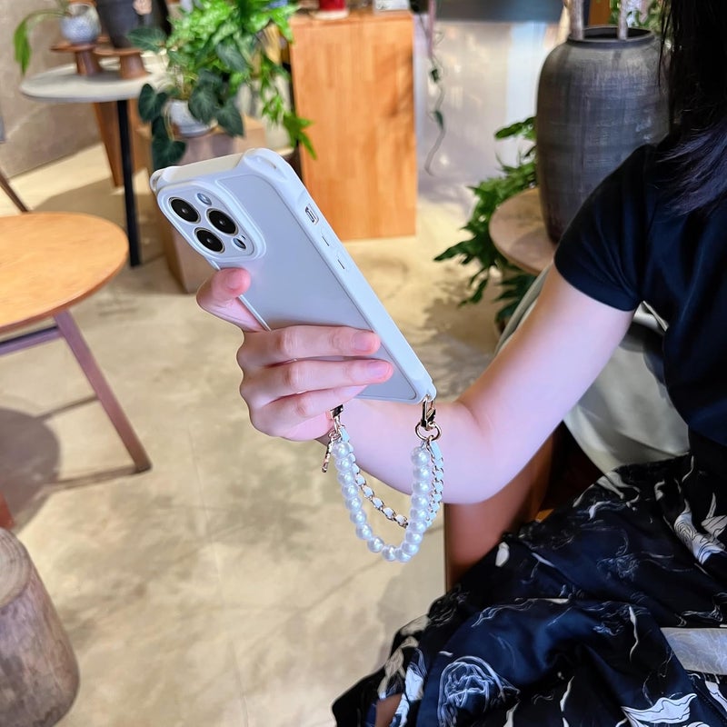 PANDACAMEL Compatible with iPhone 17 Case, White Phone Wrist Strap with White Case, Cellphone Leather Chain with Pearl Strap, Durable, Thick, Charm Wrist Lanyard for Women, Teens, Girls - Image 3