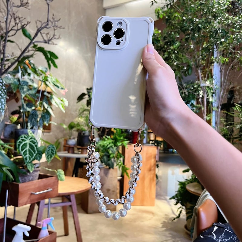 PANDACAMEL Compatible with iPhone 17 Case, White Phone Wrist Strap with White Case, Cellphone Leather Chain with Pearl Strap, Durable, Thick, Charm Wrist Lanyard for Women, Teens, Girls - Image 5