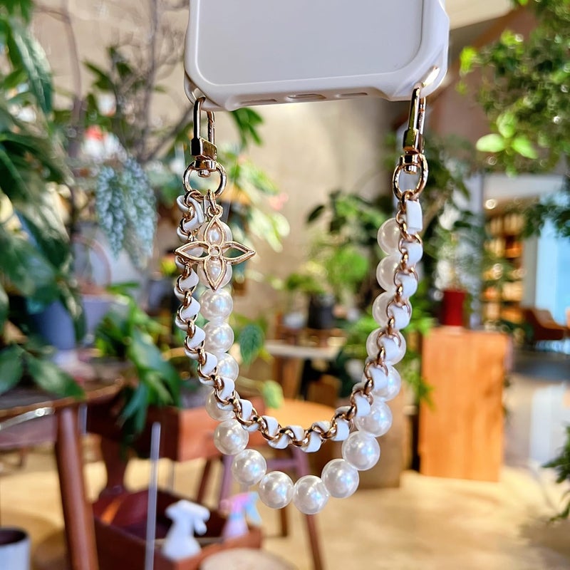 PANDACAMEL Compatible with iPhone 17 Case, White Phone Wrist Strap with White Case, Cellphone Leather Chain with Pearl Strap, Durable, Thick, Charm Wrist Lanyard for Women, Teens, Girls - Image 4