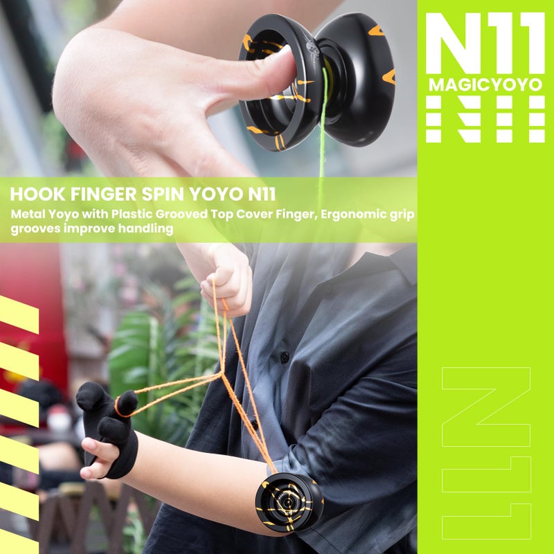 MAGICYOYO N11 Professional Unresponsive Yoyo N11 Dual Purpose Alloy Trick YoYo Ball (Black with Golden) with Bag, Glove, 12 Yoyo Strings and Responsive Bearing Kit - Image 3
