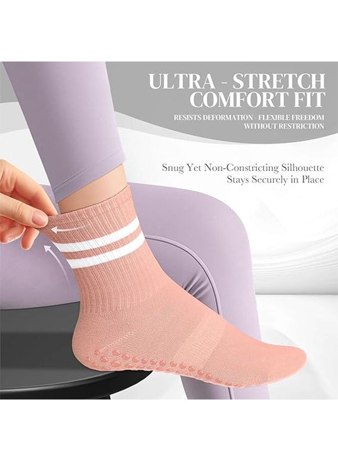 Non Slip Socks Women Fashion All Season Socks Sports Casual Simple Striped Colors for Pilates Yoga Barre Ballet Dance Fitness Football Hospital Mid-Tube Socks Free Size 3-Pair - Image 3