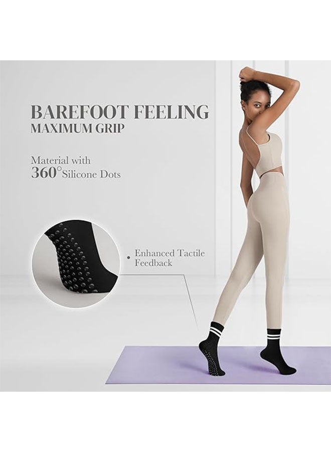 Non Slip Socks Women Fashion All Season Socks Sports Casual Simple Striped Colors for Pilates Yoga Barre Ballet Dance Fitness Football Hospital Mid-Tube Socks Free Size 3-Pair - Image 2