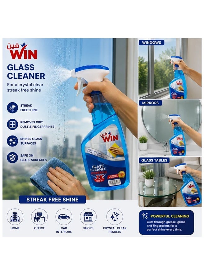 WIN Detergent منظف زجاج وين، عبوات 1 لتر، عبوة جامبو 12 قطعة، لمعان خالٍ من الخطوط - Image 2