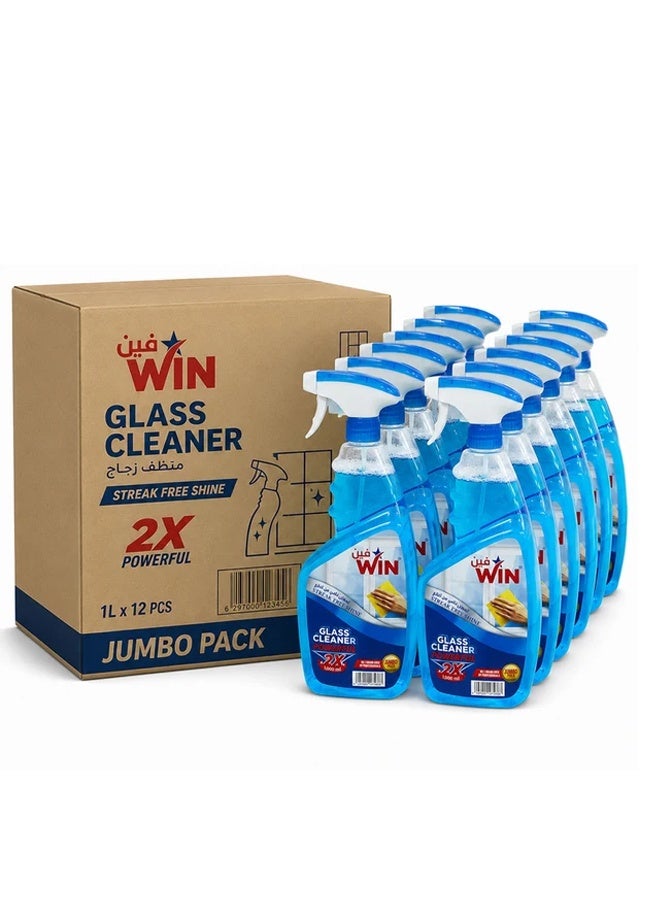 WIN Detergent منظف زجاج وين، عبوات 1 لتر، عبوة جامبو 12 قطعة، لمعان خالٍ من الخطوط - Image 1