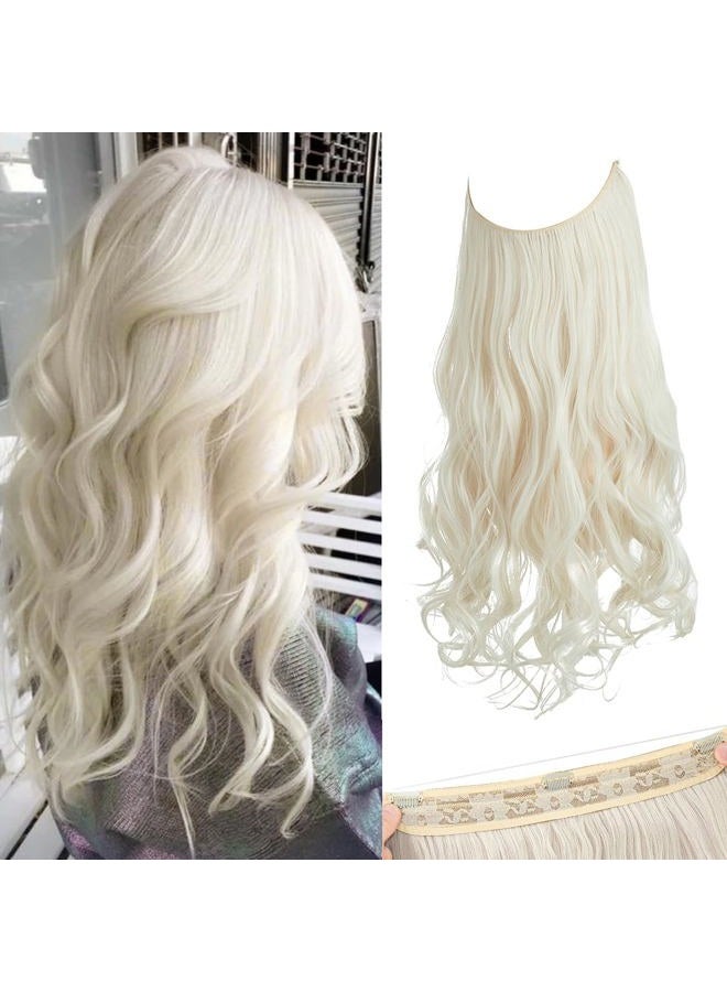 SARLA Invisible Wire Hair Extensions with 3 Clips Long Synthetic Wavy Curly Hairpiece Adjustable Transparent Headband for Women 18 Inch Platinum Blonde - Image 1