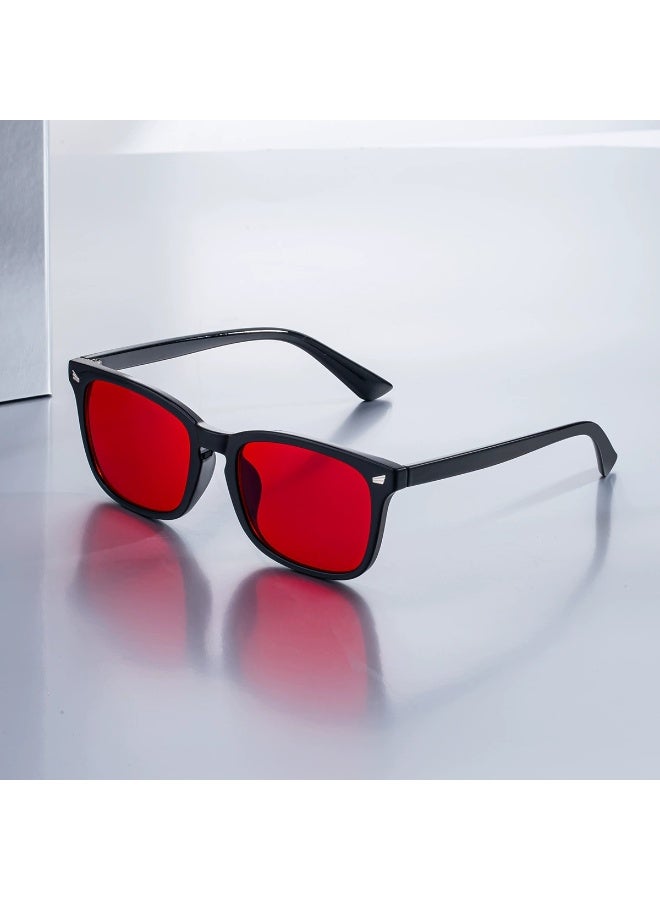Red Lens Square Sunglasses for Women, Retro Vintage Black Frame, UV400 Protection Fashion Shades - Image 1