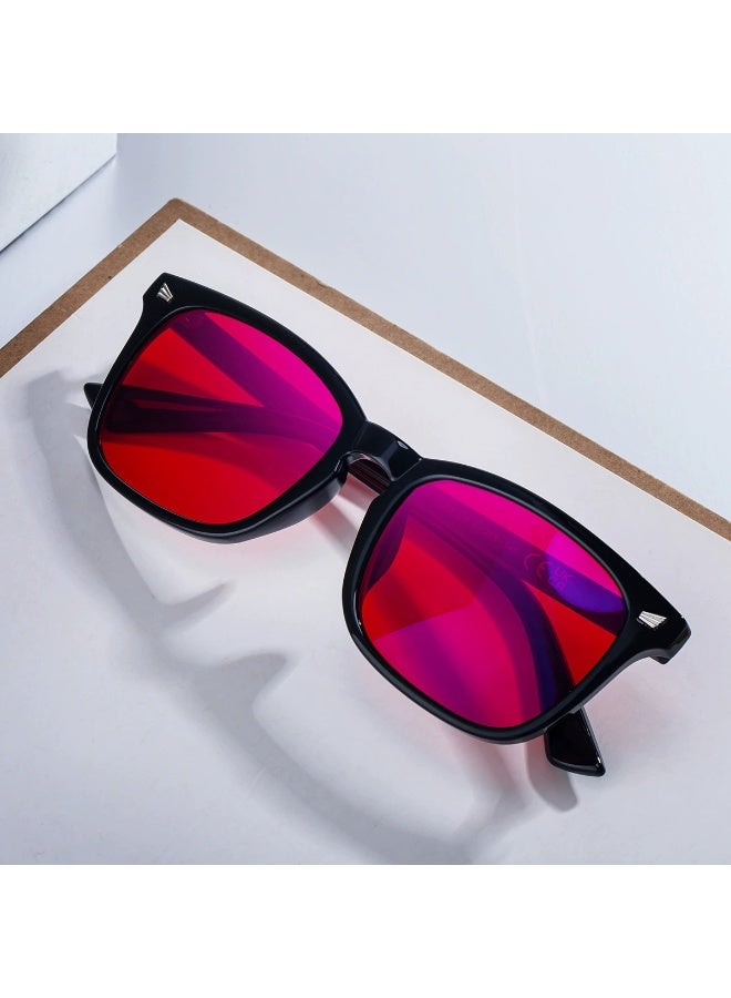 Red Lens Square Sunglasses for Women, Retro Vintage Black Frame, UV400 Protection Fashion Shades - Image 4