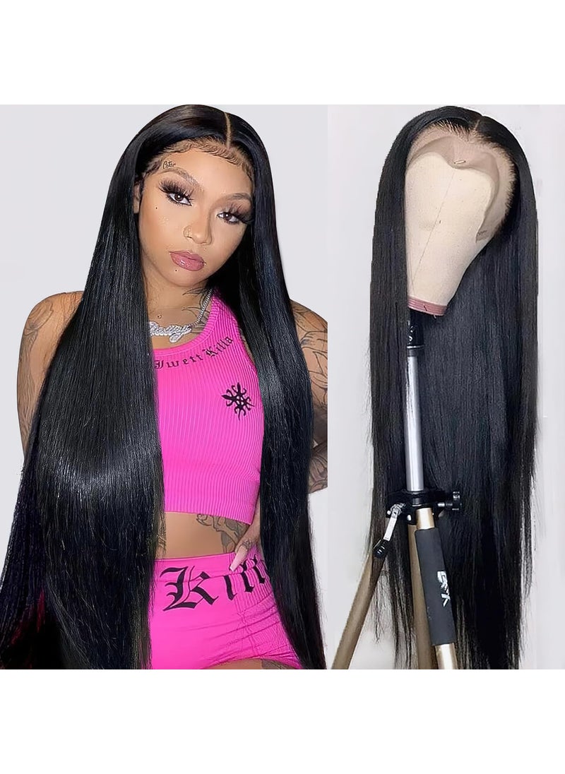 AUOCATTAIL - AUOCATTAIL Black Long Straight Wigs for Women Lace Deep Wave Front Wigs Human Hair Simulation Brunette Middle Part Synthetisc Heat Resistant Fiber for Daily Dating Party - Image 1