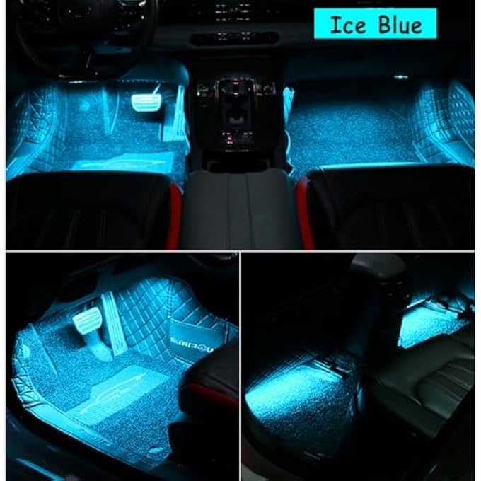 ريحني مجموعة إضاءة نيون محيطية للسيارة مع منفذ USB، ملحقات السيارة، هدايا للرجال والنساء، 4 في 1، إضاءة زينة للسيارة والحديقة والمنزل، لون أزرق ثلجي - Image 4