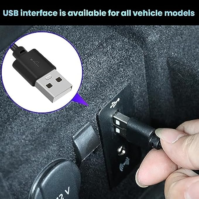 ريحني مجموعة إضاءة نيون محيطية للسيارة مع منفذ USB، ملحقات السيارة، هدايا للرجال والنساء، 4 في 1، إضاءة زينة للسيارة والحديقة والمنزل، لون أزرق ثلجي - Image 3