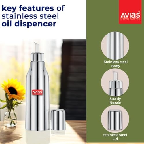 AVIAS Ezee Stainless Steel Oil Dispenser 500ml Oil Container for Kitchen | Spill Proof, Airtight Cooking Oil Bottle | Durable Oil Can for Home Use | Oil Pot 500ml - Image 4