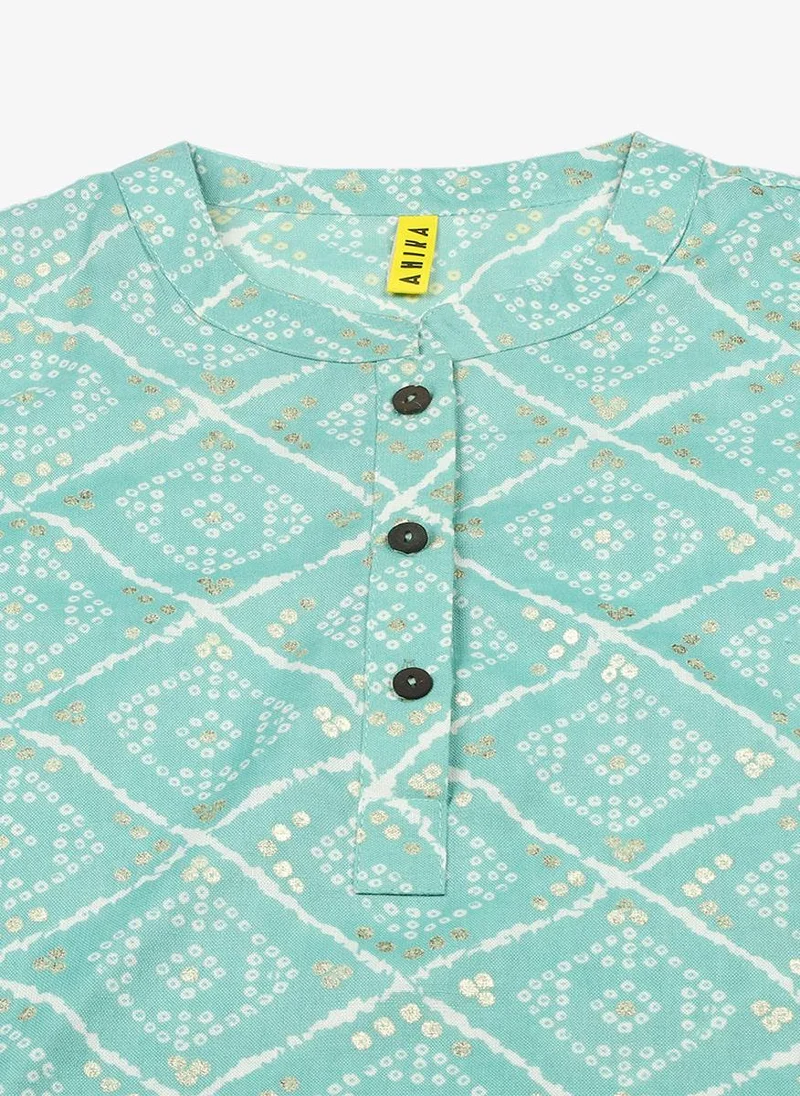 زيري سوق Blue Cotton Blend Geometric Bandhani Printed Tunic Top