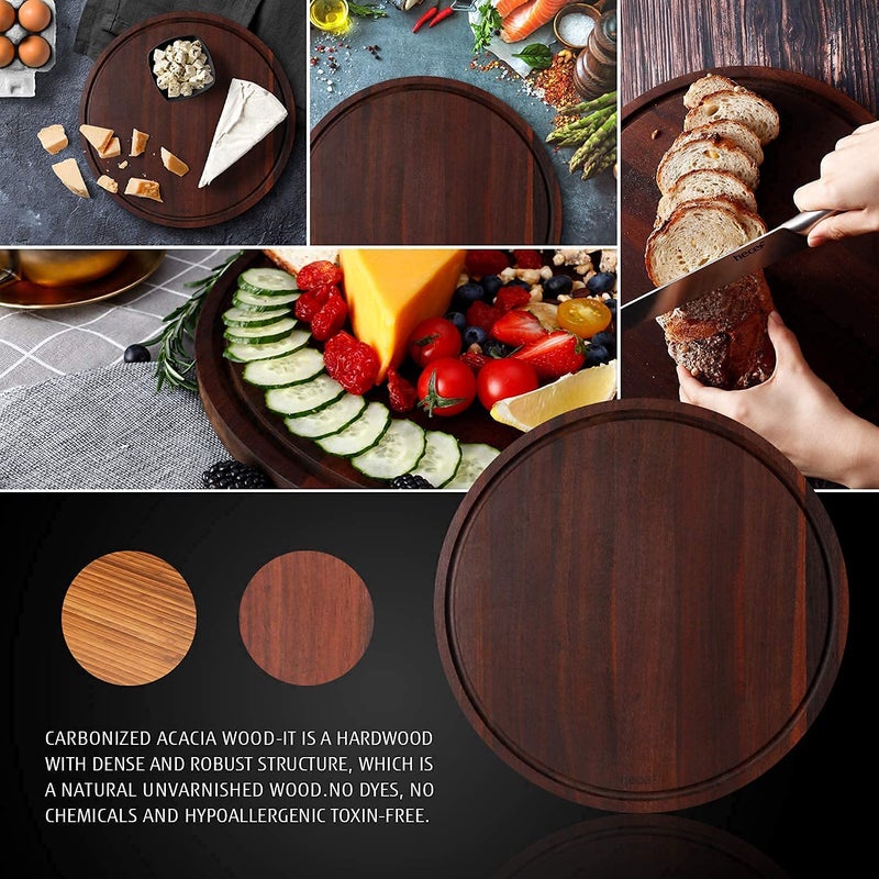JENY Natural Plywood Handmade Antibacterial Indian Cutting Chopping Board Kitchen Chopping Board for Meats Slicing Fruits Chopping Vegetables Round Medium - Image 4