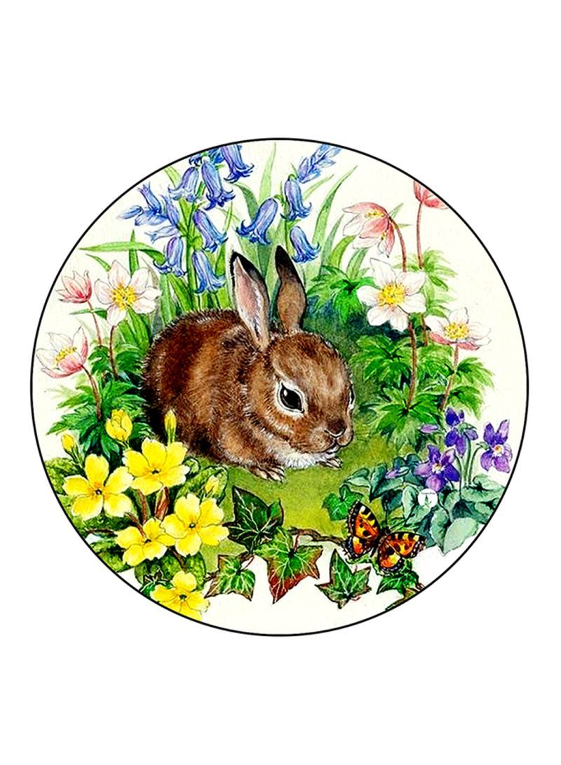 RKN Rabbit Printed Round Pin Badge Multicolour - Image 1