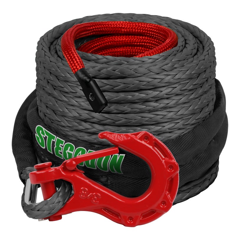 STEGODON Synthetic Winch Rope 38 x 85ft 25000LBS Synthetic Winch Line 38 Winch Cable Replacement Synthetic Rope with Forged Winch Hook for 4WD Off Road Vehicle SUV TruckBlack