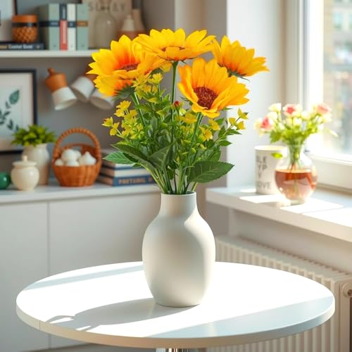 LAQA Silk, Plastic Artificial Sunflowers Bouquet with Stems for Home Decor, Office, Bedroom, Balcony,Table, Bouquet, Living Room, Wedding Decoration and Craft 1 Bunch, Yellow - Image 1