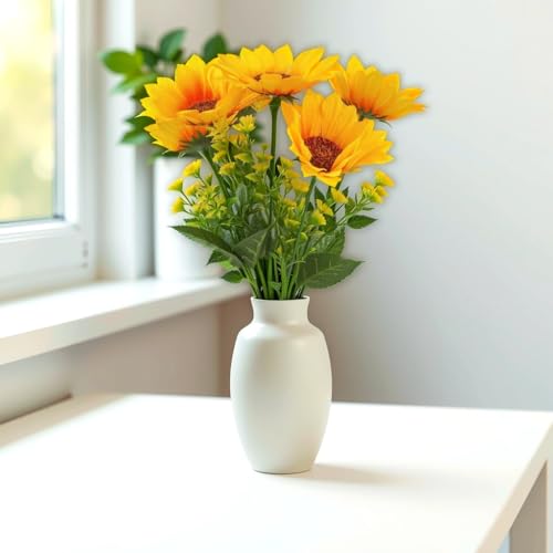 LAQA Silk, Plastic Artificial Sunflowers Bouquet with Stems for Home Decor, Office, Bedroom, Balcony,Table, Bouquet, Living Room, Wedding Decoration and Craft 1 Bunch, Yellow - Image 2