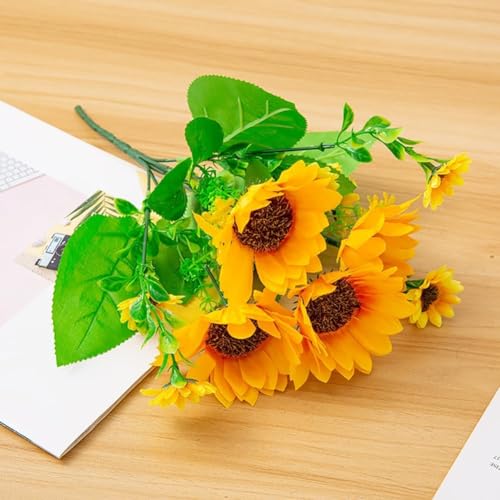 LAQA Silk, Plastic Artificial Sunflowers Bouquet with Stems for Home Decor, Office, Bedroom, Balcony,Table, Bouquet, Living Room, Wedding Decoration and Craft 1 Bunch, Yellow - Image 4
