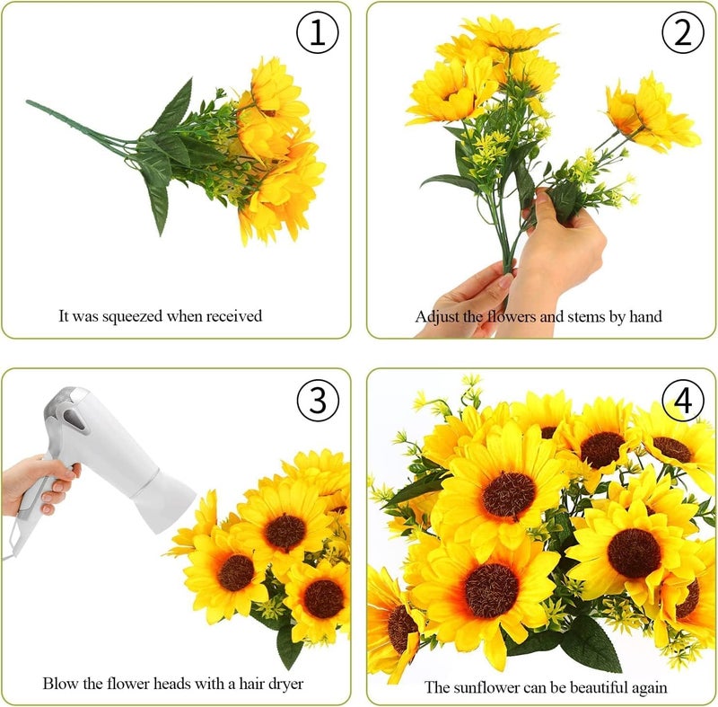 LAQA Silk, Plastic Artificial Sunflowers Bouquet with Stems for Home Decor, Office, Bedroom, Balcony,Table, Bouquet, Living Room, Wedding Decoration and Craft 1 Bunch, Yellow - Image 5