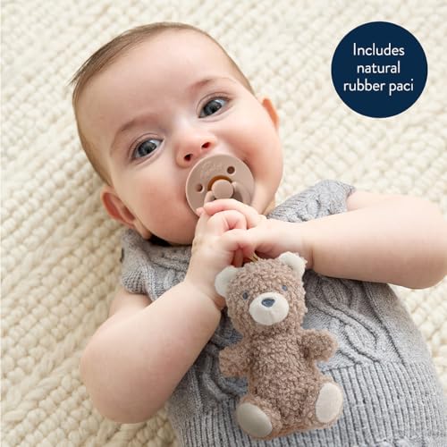 Itzy Ritzy Pacifier Lovey Set Natural Rubber Paci with Stuffed Animal Lovey Detachable Plush Bear Pacifier Holder Coordinating Natural Rubber Soother Ideal for Ages 06 Months Bear - Image 3