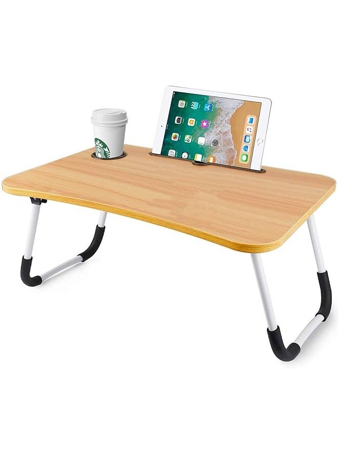 ترابيزة لاب توب محمولة بارجل قابلة للطي وفتحة لحمل التابلت والنوت بوك وفتحة للكوباية، متعددة الاستخدامات، مناسبة للقراءة والاكل - لون خشبي فاتح - Image 4
