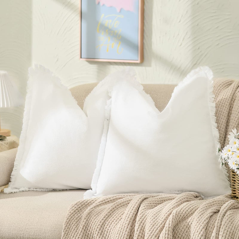 ZWJD Pillow Covers 24x24 Set of 2 Cream Throw Pillow Covers with Fringe Chic Cotton Decorative Pillows Square Cushion Covers for Sofa Couch Bed Living Room Farmhouse Boho Decor