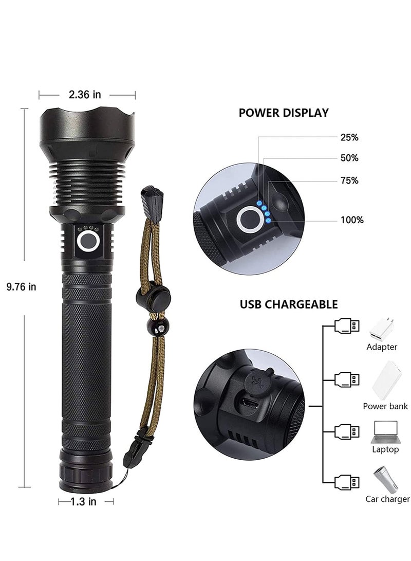 Rechargeable LED Flashlights, 90000 High Lumens Super Bright Zoomable Waterproof Flashlight with 3 Modes, Powerful Handheld Flashlight for Camping Emergencies - Image 3