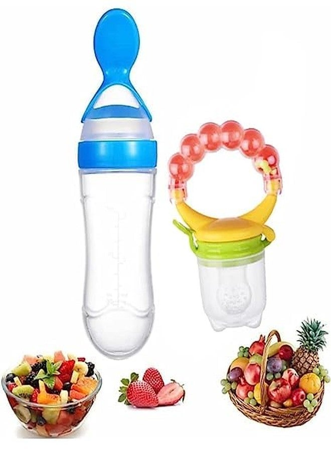 TrifleArte Fruit Feeder Pacifier | Food Feeder with Rattle & Spoon | Spoon Squeeze Feeder | Silicone Baby Feeding Spoon | Baby Feeders for Baby Food | Assorted Color - Image 1