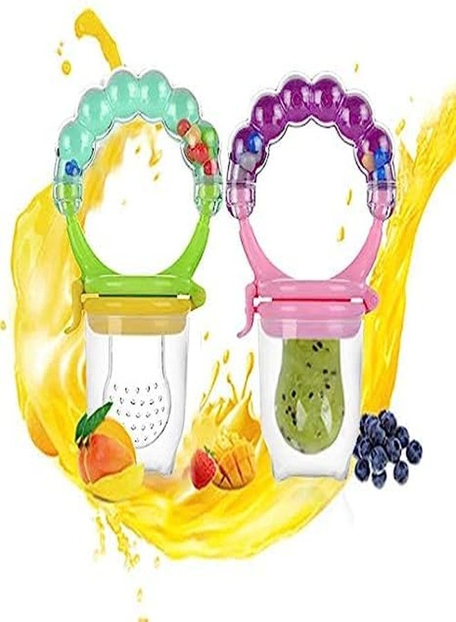 TrifleArte Fruit Feeder Pacifier | Food Feeder with Rattle & Spoon | Spoon Squeeze Feeder | Silicone Baby Feeding Spoon | Baby Feeders for Baby Food | Assorted Color - Image 2