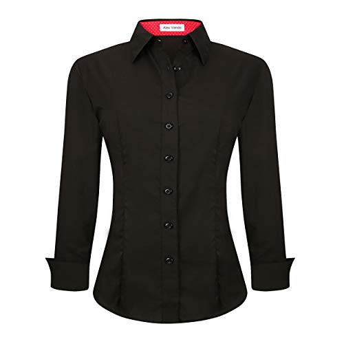 Alex Vando Womens Dress Shirts Wrinkle Free Regular Fit Long Sleeve Stretch Work Shirt,Black,XS - Image 1