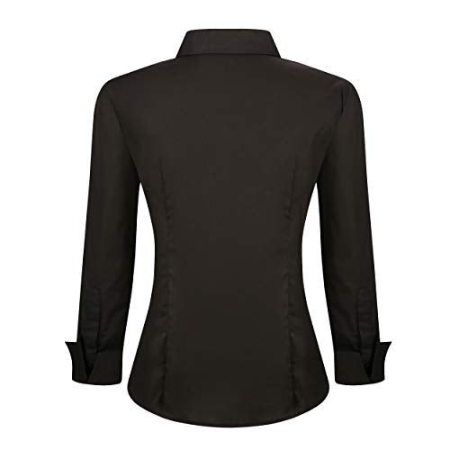 Alex Vando Womens Dress Shirts Wrinkle Free Regular Fit Long Sleeve Stretch Work Shirt,Black,XS - Image 2